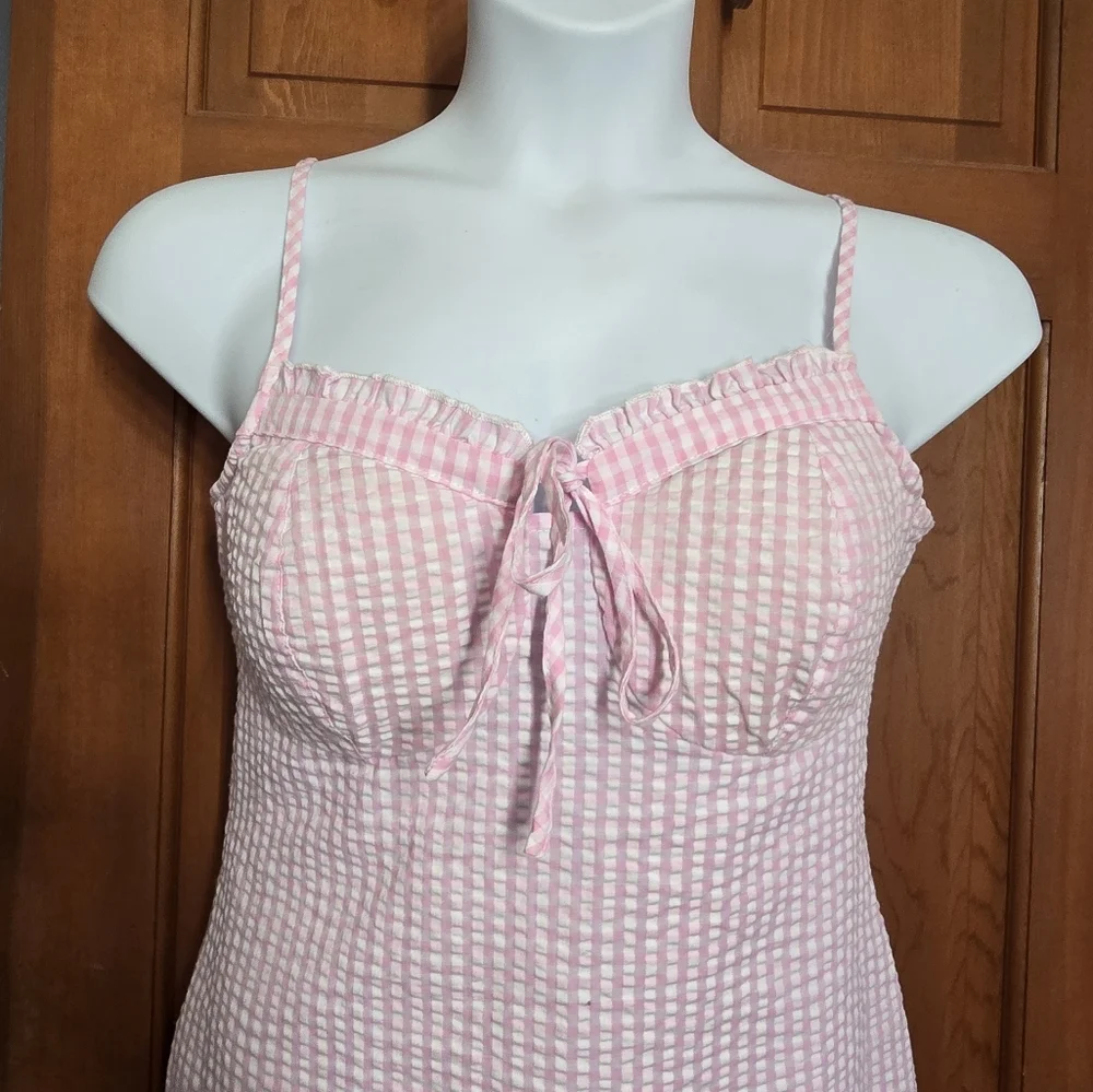 No Boundaries Pink Gingham Mini Dress Juniors L 11-13 Cottagecore - Picture 5 of 10
